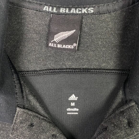 Adidas New Zealand All Blacks Rugby Polo Shirt Men's Medium Black Gray Blue - Picture 5 of 11